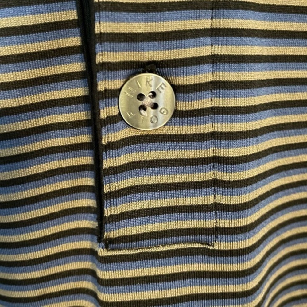 Nike Dri-Fit UV Long Sleeve Golf Striped Polo Tan Blue Black Size Large - Picture 3 of 9